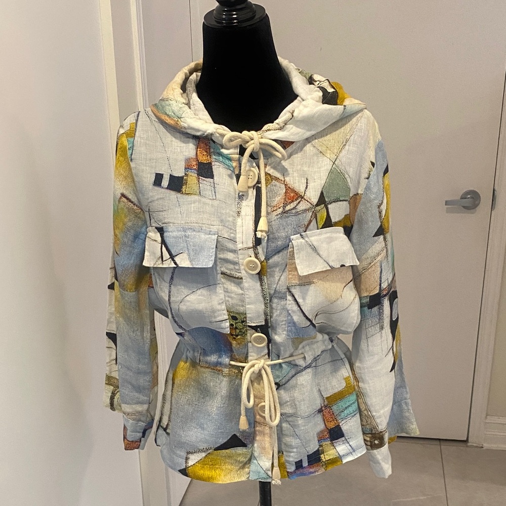 ART simply by DOLCEZZA long sleeved, Linen, hooded Blouse/Jacket Size Small